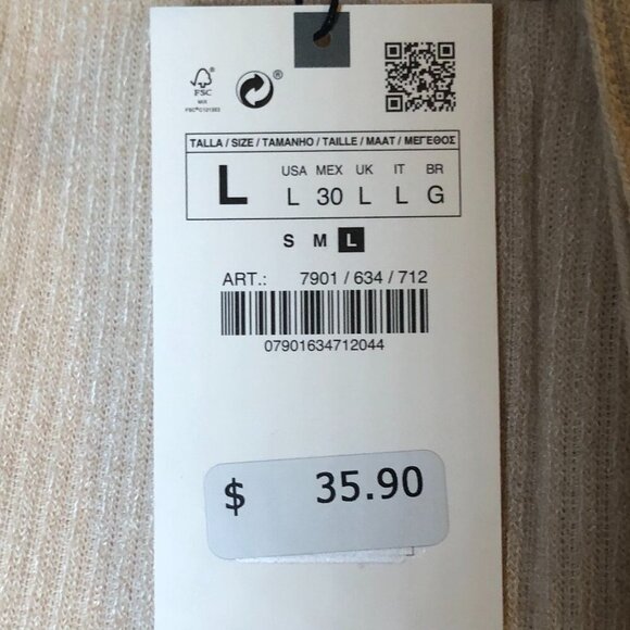 Zara Wide Leg Knit Draw String Elastic Pants Tan Size L NWT - Picture 7 of 9